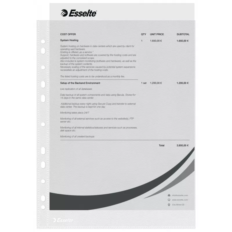 Esselte buste trasparenti A4 – Economy –, 210 x 297 mm (A4), trasparente, polipropilene (PP), verticale, apertura superiore, 230 mm