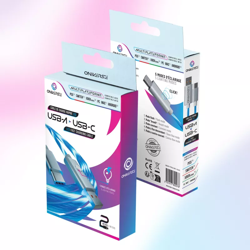Oniverse cavo Quick Charge USB-A a USB-C con LED - 2 metri - bianco (multipiattaforma)