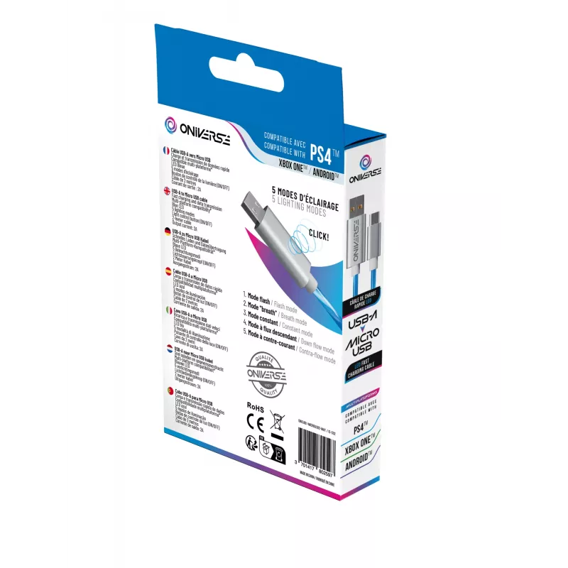 Oniverse cavo di ricarica Micro-USB con LED – 2 metri – bianco (multipiattaforma)