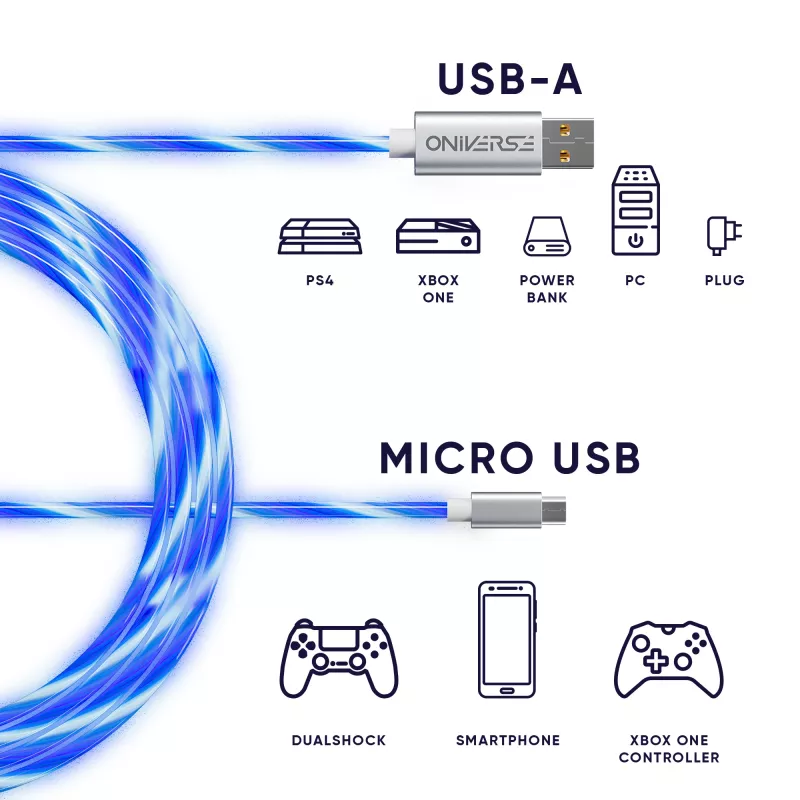Oniverse cavo di ricarica Micro-USB con LED – 2 metri – bianco (multipiattaforma)