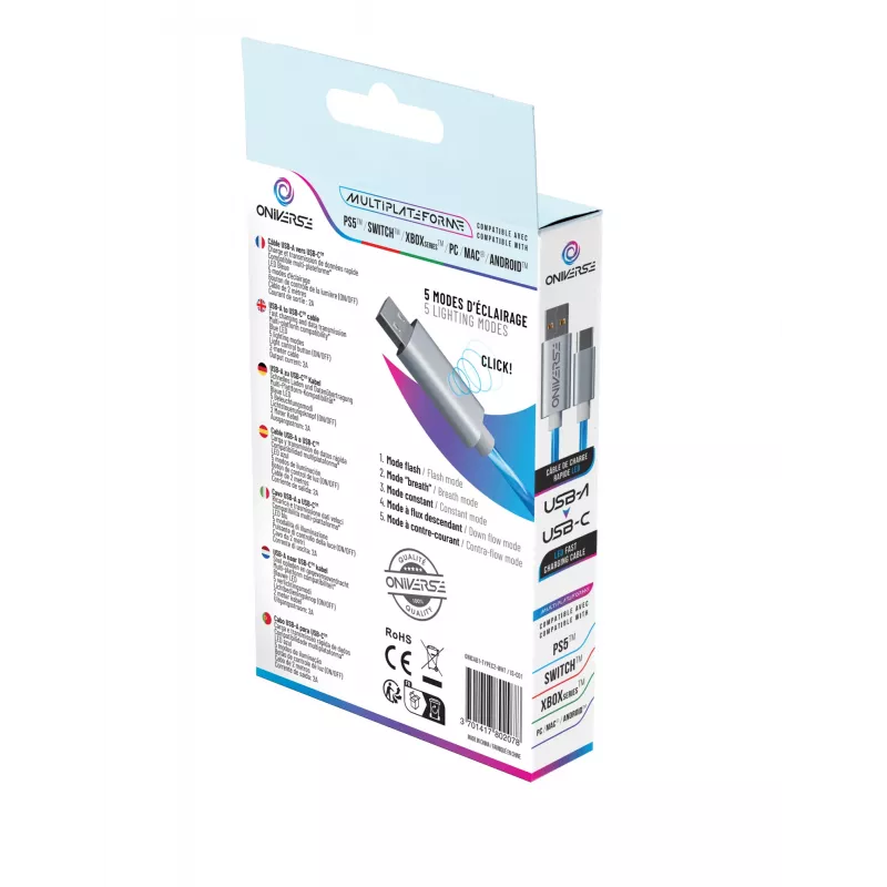 Oniverse cavo a ricarica rapida USB-C a USB-C – 2 metri – LED (multipiattaforma)