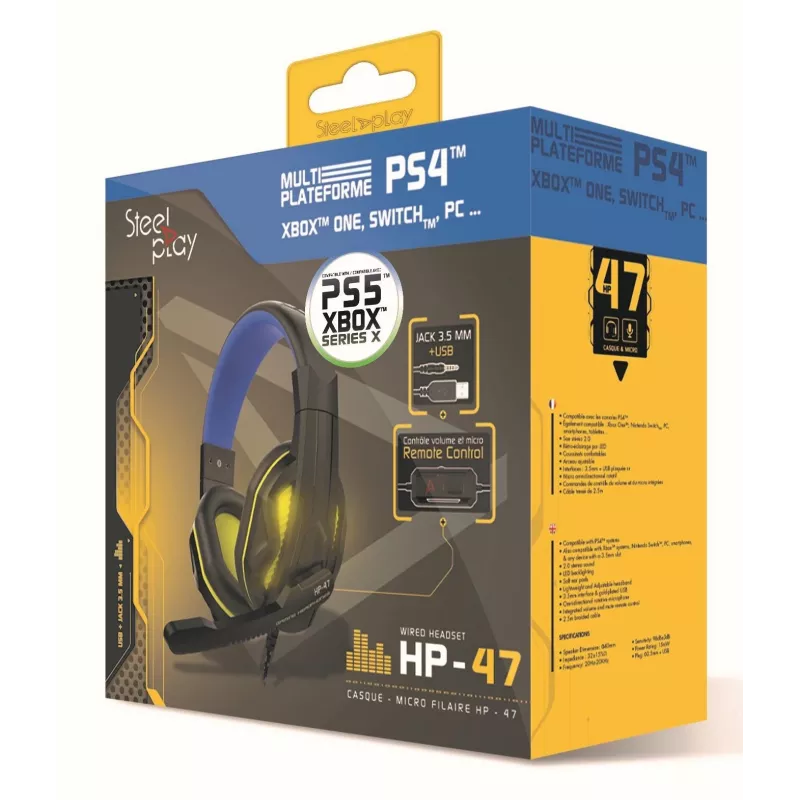 Steelplay HP47 cuffie con filo archetto gaming nero, giallo