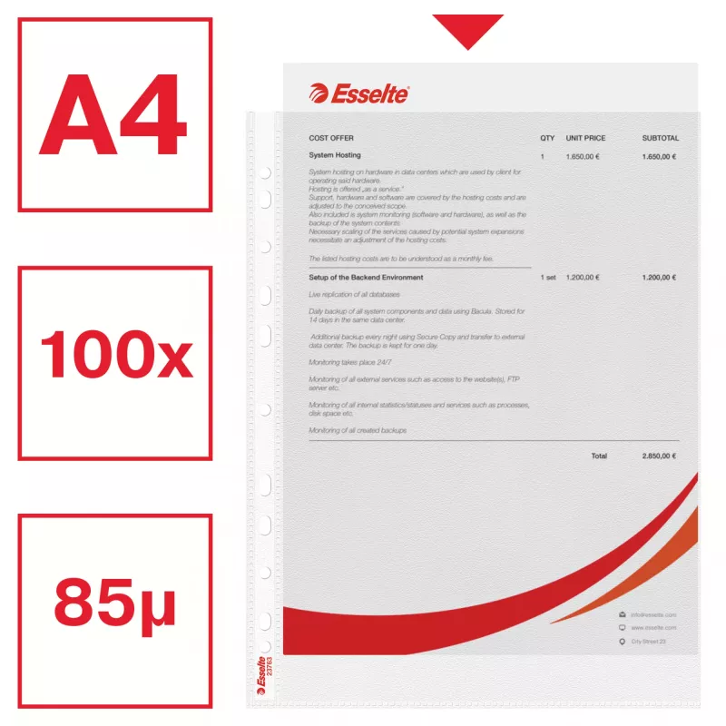 Esselte Cartellina A4 75my trasparente 100 pz