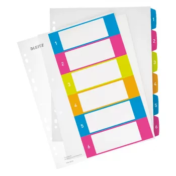 Leitz segnapagine stampabili PP A4+ 1-6 WOW, indice numerico, polipropilene (PP), multicolore, verticale, A4 Maxi, 0,3 mm