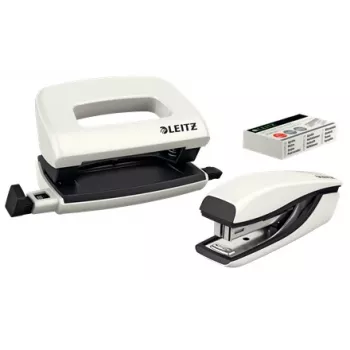 Leitz set cucitrice e perforatrice Mini WOW, 10 fogli, Pearl, bianco, P2, metallo, plastica, 80 g/m², 3,5 cm