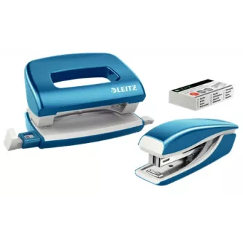 Leitz set cucitrice e perforatrice Mini WOW, 10 fogli, blu, Metallic, metallo, plastica, 80 g/m², 3,5 cm, posteriore