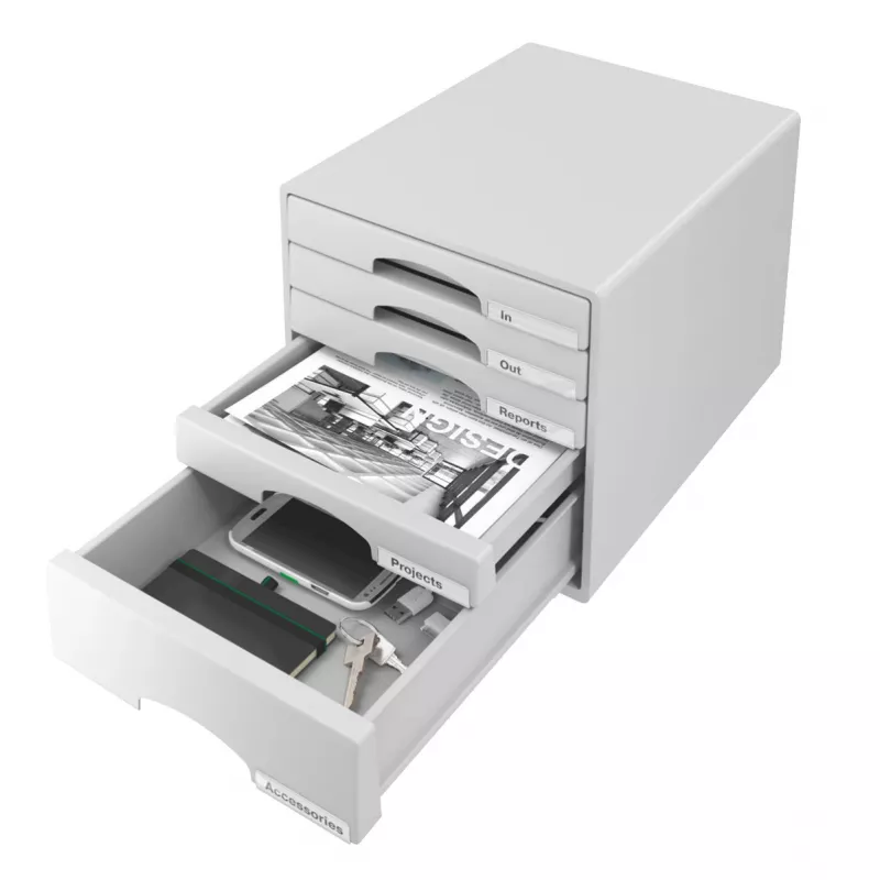Cassettiera Leitz Plus a 5 cassetti, 5 cassetti, plastica, grigio, 287 x 363 x 270 mm