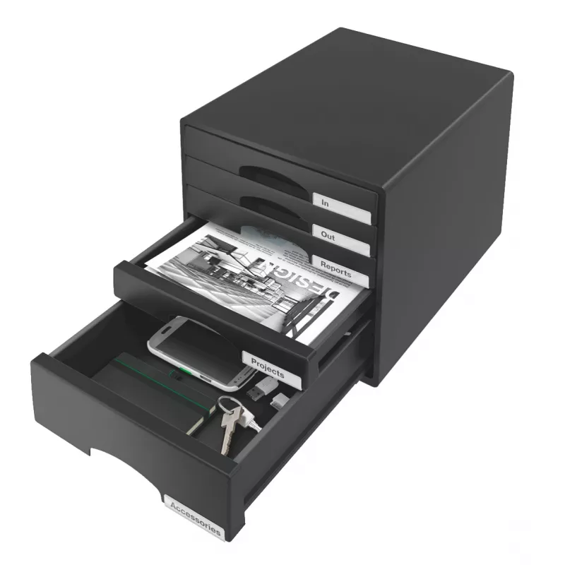 Cassettiera Leitz Plus con 5 cassetti, 5 cassetto/i, plastica, nero, 287 x 363 x 270 mm