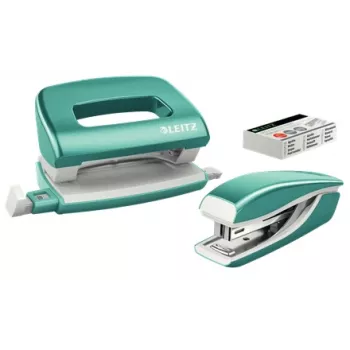 Set pinzatrice e perforatore Leitz Mini WOW, 10 fogli, blu, metallizzato, perla, P2, metallo, plastica, 80 g/m², 3,5 cm