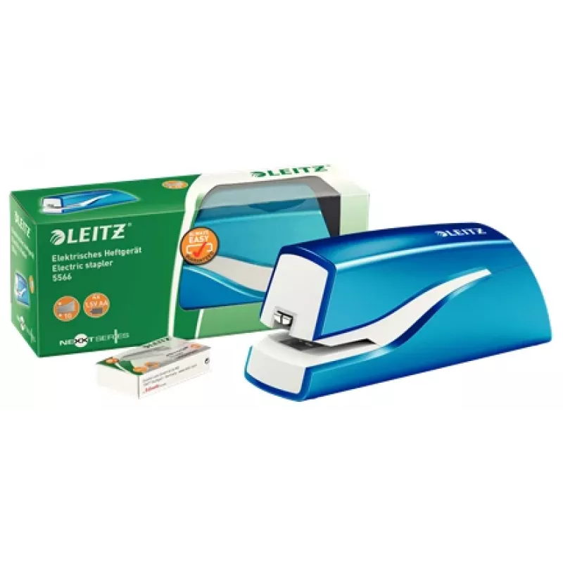 Leitz NeXXt cucitrice a batteria WOW 5566, 10 fogli, 1 cm, plastica, blu, bianco, batteria, 50 mm