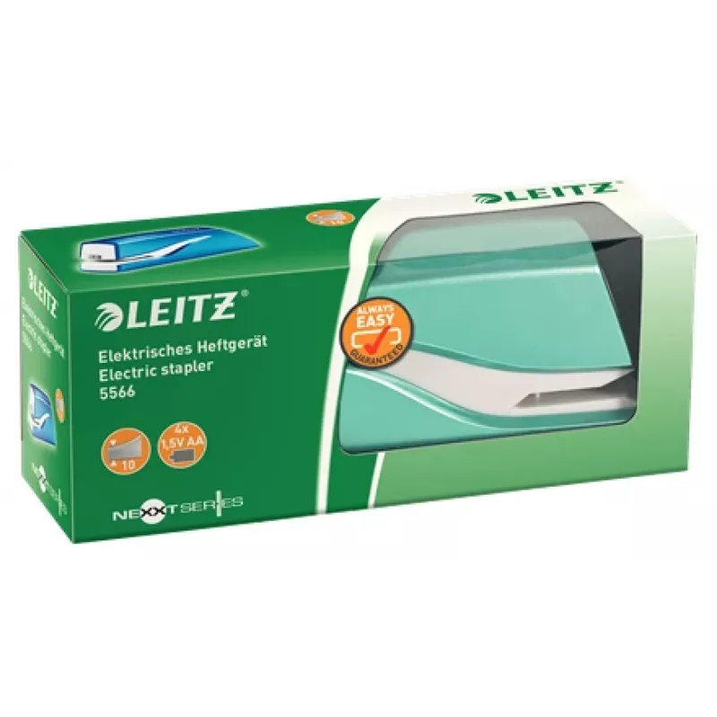Leitz NeXXt cucitrice a batteria WOW 5566, 10 fogli, 1 cm, plastica, blu, bianco, batteria, 50 mm
