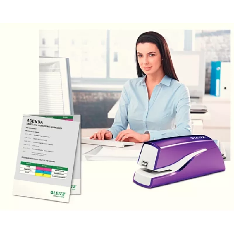 Leitz NeXXt cucitrice a batteria WOW 5566, 10 fogli, 1 cm, plastica, viola, bianco, batteria, 50 mm