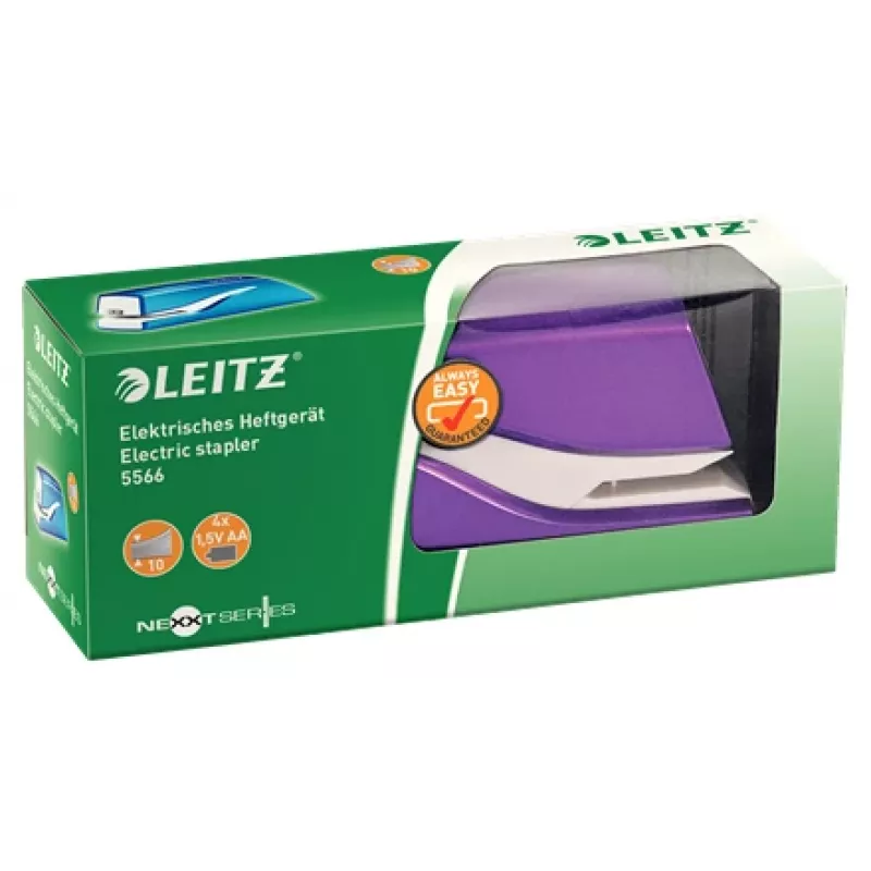 Leitz NeXXt cucitrice a batteria WOW 5566, 10 fogli, 1 cm, plastica, viola, bianco, batteria, 50 mm