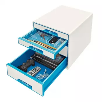 Leitz cassettiera WOW Cube 4 cassetti, 4 cassetti, plastica, blu, bianco, 1 pz., 287 mm, 270 mm