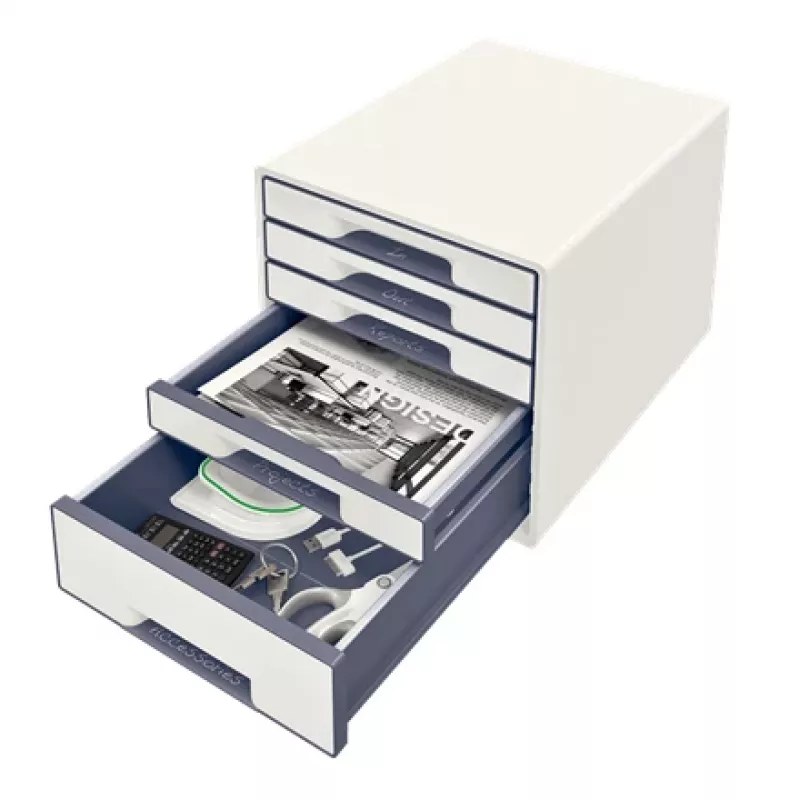 Leitz Drawer Cabinet WOW Cube 5 cassetti, 5 cassetti, plastica, bianco, 1 pz., 270 mm, 287 mm