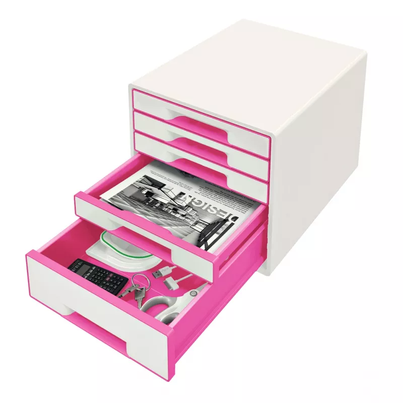 Leitz cassettiera WOW Cube 5 cassetti, 5 cassetti, plastica, rosa, bianco, 1 pz., 270 mm, 287 mm