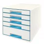 Leitz Drawer Cabinet WOW Cube 5 cassetti, 5 cassetti, plastica, blu, bianco, 1 pz., 287 mm, 270 mm