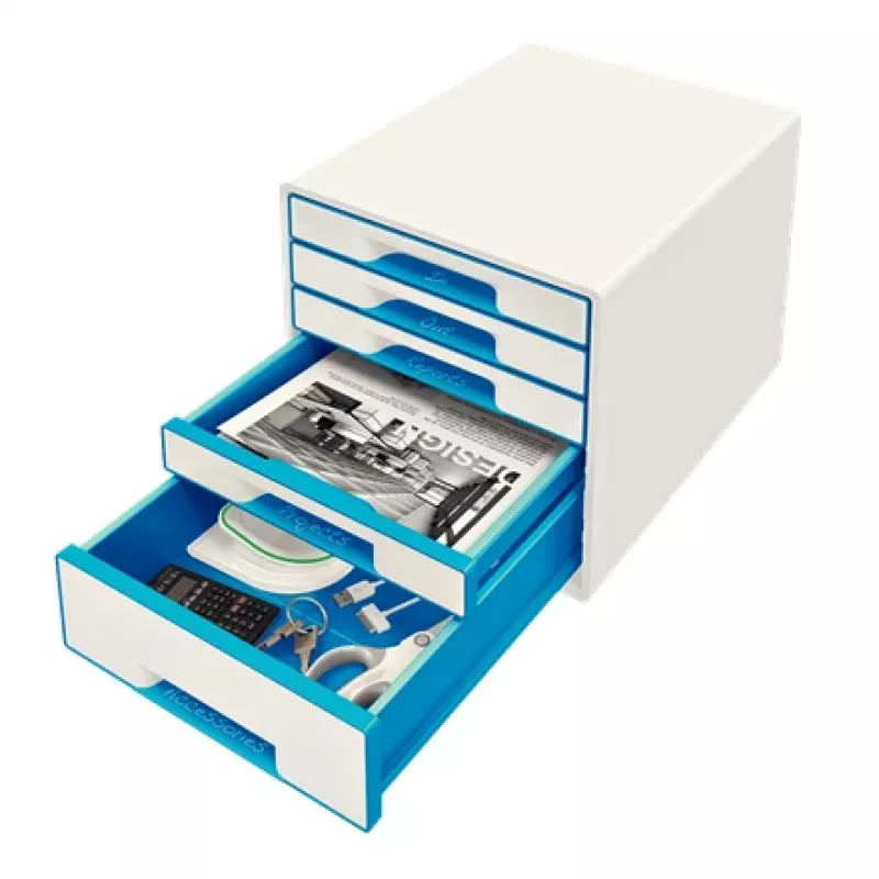 Leitz Drawer Cabinet WOW Cube 5 cassetti, 5 cassetti, plastica, blu, bianco, 1 pz., 287 mm, 270 mm