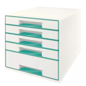 Leitz cassettiera WOW Cube con 5 cassetti, 5 cassetti, plastica, turchese, bianco, 1 pz., 287 mm, 270 mm