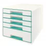 Leitz cassettiera WOW Cube con 5 cassetti, 5 cassetti, plastica, turchese, bianco, 1 pz., 287 mm, 270 mm