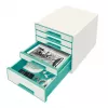 Leitz cassettiera WOW Cube con 5 cassetti, 5 cassetti, plastica, turchese, bianco, 1 pz., 287 mm, 270 mm