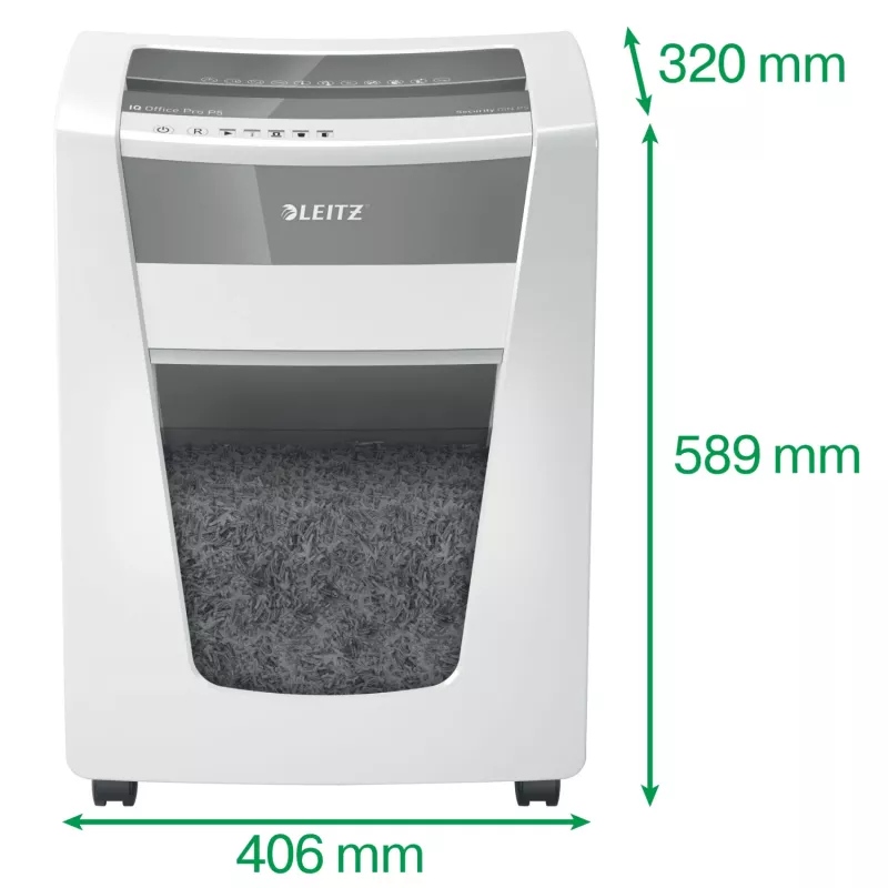Leitz IQ Office Pro Distruggidocumenti P5, taglio micro, 23 cm, 2 x 15 mm, 30 l, 300 fogli, 55 dB