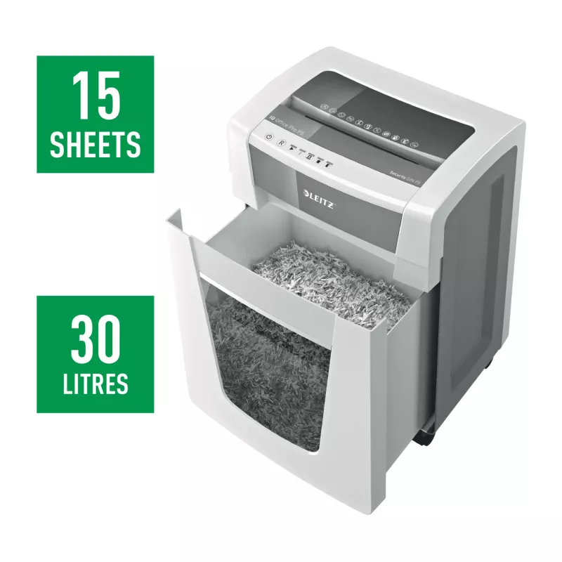 Leitz IQ Office Pro Distruggidocumenti P5, taglio micro, 23 cm, 2 x 15 mm, 30 l, 300 fogli, 55 dB
