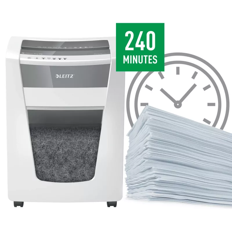 Leitz IQ Office Pro Distruggidocumenti P5, taglio micro, 23 cm, 2 x 15 mm, 30 l, 300 fogli, 55 dB