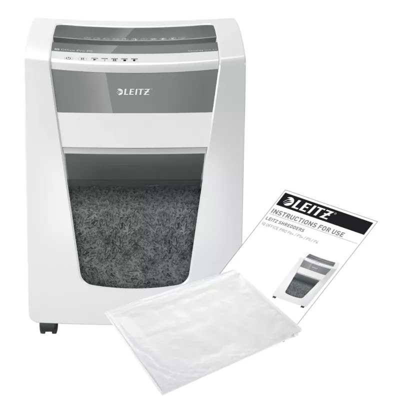 Leitz IQ Office Pro Distruggidocumenti P5, taglio micro, 23 cm, 2 x 15 mm, 30 l, 300 fogli, 55 dB