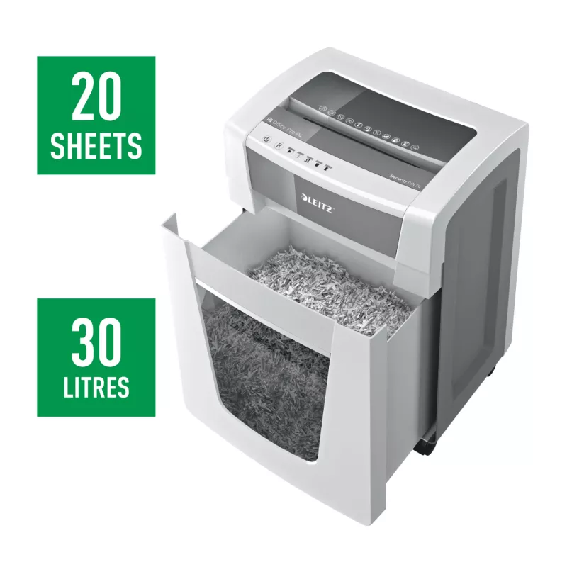 Leitz IQ Office Pro Distruggidocumenti P4, taglio a croce, 23 cm, 4 x 40 mm, 30 l, 275 fogli, 55 dB