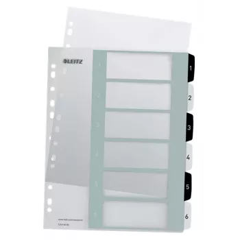 Leitz Indici Printable PP A4+ 1-6 WOW bianco/nero, indice numerico, polipropilene (PP), nero, bianco, A4 Maxi, 245 mm, 305 mm