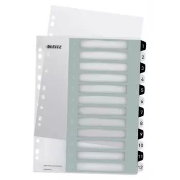 Leitz Indici Printable PP A4+ 1-12 WOW bianco/nero, indice numerico, polipropilene (PP), nero, bianco, A4 Maxi, 245 mm, 305 mm