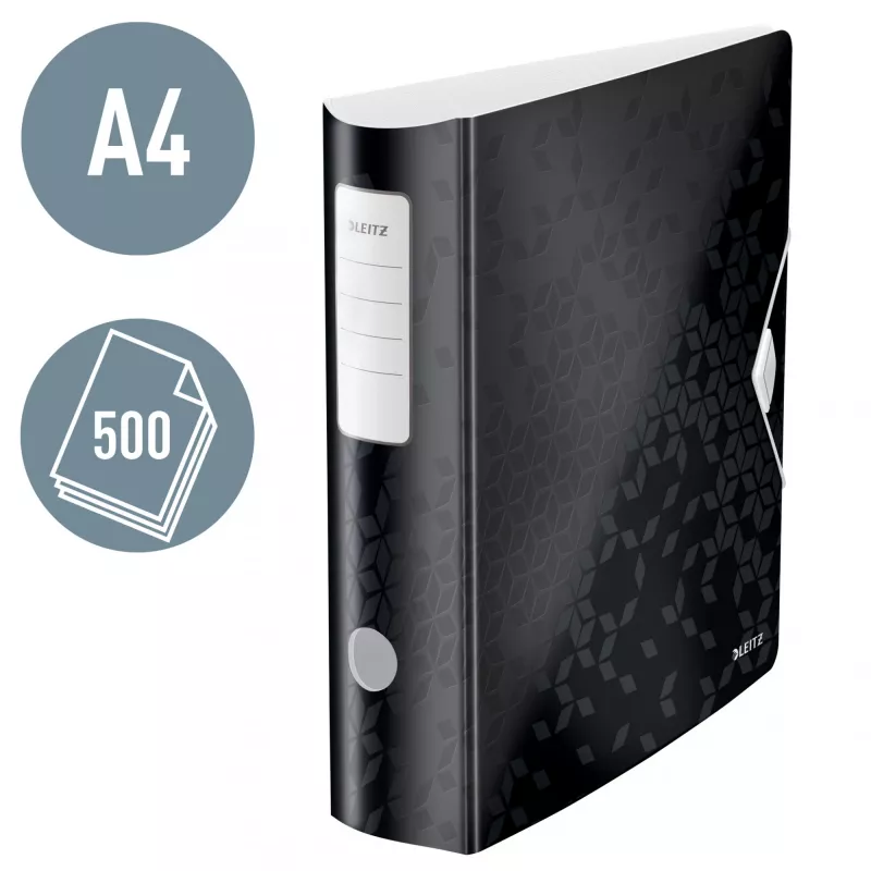 Leitz Raccoglitore ad anelli Active PP WOW A4/80 mm, A4, anello a D, archivio, polyfoam, nero, 500 fogli