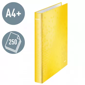 Leitz Raccoglitore ad anelli WOW plastificato A4+ 2DR/25 mm, A4+, anello a D, cartone, giallo, 250 fogli, 80 g/m²