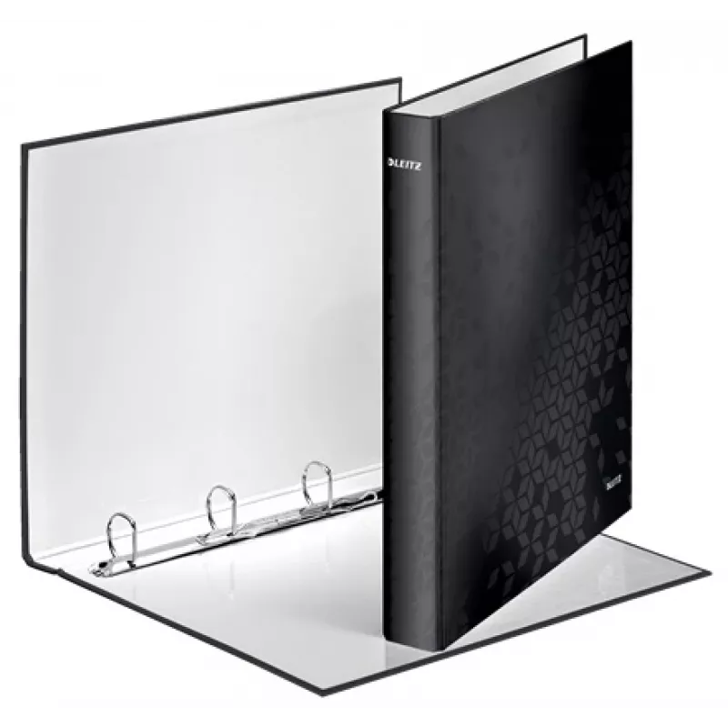 Leitz Raccoglitore ad anelli WOW plastificato A4+ 4DR/25 mm, A4, anello tondo, archivio, cartone, nero, lucido