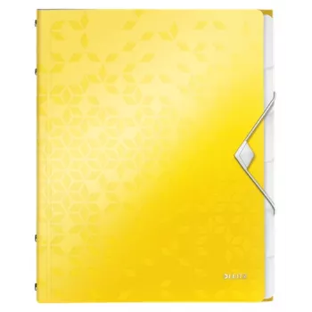 Leitz WOW PP Cartella con separatori, 6 linguette, cartella classica, A4, polipropilene (PP), giallo, lucido, 200 fogli