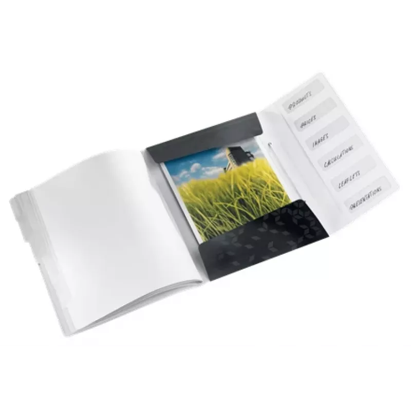 Leitz Cartella con separatori WOW PP 6 linguette, raccoglitore classico, A4, polipropilene (PP), nero, lucido, 200 fogli