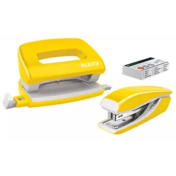Leitz set cucitrice e perforatrice Mini WOW, 10 fogli, giallo, P2, metallo, plastica, 3,5 cm, 100 punti