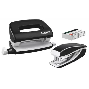 Leitz set cucitrice e perforatrice Mini WOW, 10 fogli, nero, P2, metallo, plastica, 3,5 cm, 100 punti