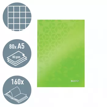 Leitz Quaderno WOW A5 a quadretti con copertina rigida, fantasia, verde, A5, 80 fogli, 80 g/m², a quadretti