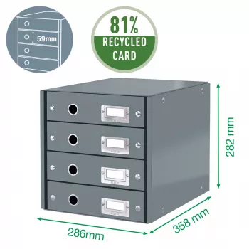 Leitz Click & Store WOW Cassettiera (4 cassetti), verde, cartone, 286 mm, 356 mm, 282 mm
