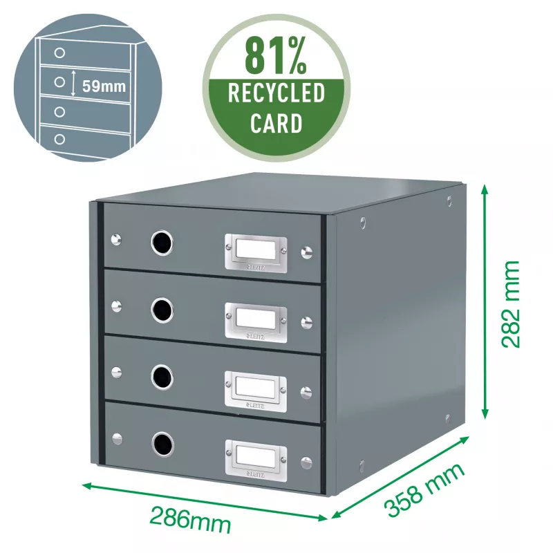 Leitz Click & Store WOW Cassettiera (4 cassetti), verde, cartone, 286 mm, 356 mm, 282 mm