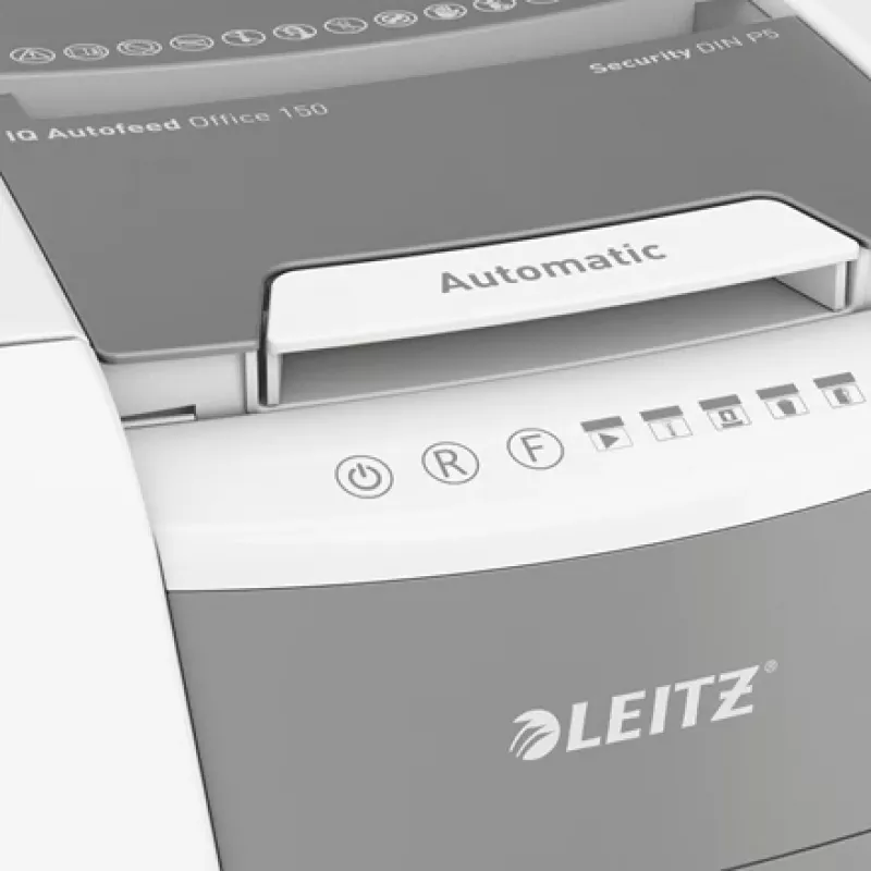 Leitz IQ Autofeed Office 150 Distruggidocumenti automatico P5, taglio micro, 22 cm, 2 x 15 mm, 44 L, 500 fogli, 55 dB