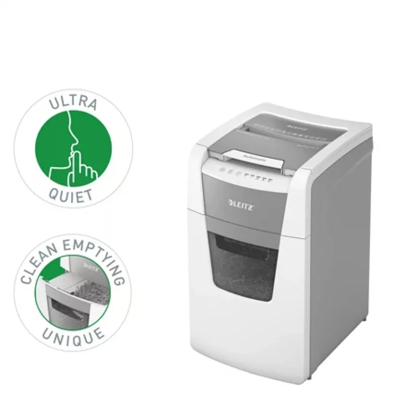 Leitz IQ Autofeed Office 150 Distruggidocumenti automatico P5, taglio micro, 22 cm, 2 x 15 mm, 44 L, 500 fogli, 55 dB