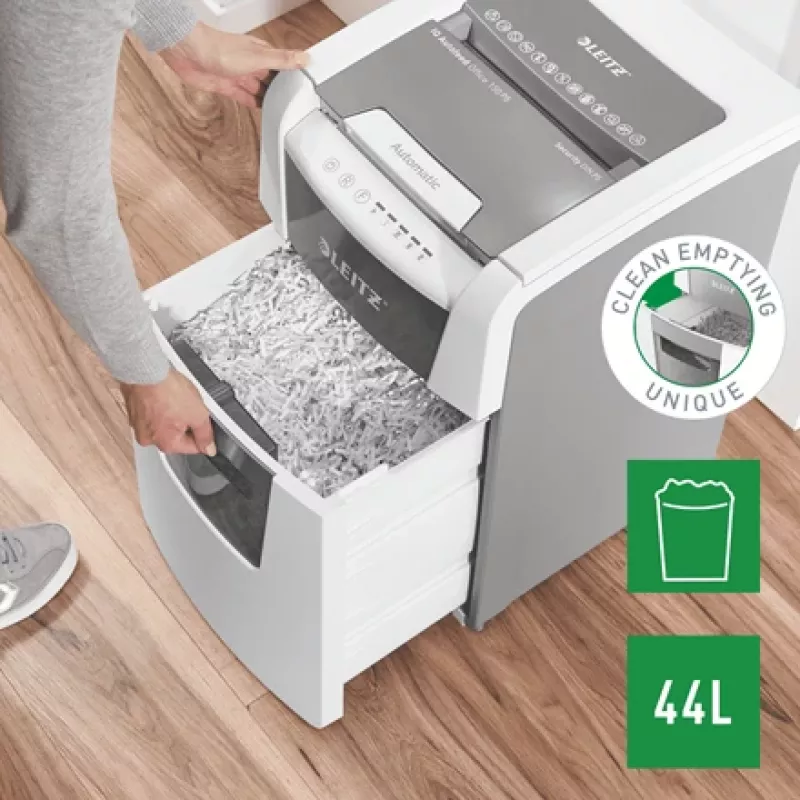 Leitz IQ Autofeed Office 150 Distruggidocumenti automatico P5, taglio micro, 22 cm, 2 x 15 mm, 44 L, 500 fogli, 55 dB