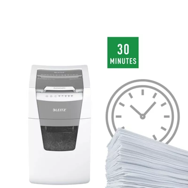 Leitz IQ Autofeed Office 150 Distruggidocumenti automatico P5, taglio micro, 22 cm, 2 x 15 mm, 44 L, 500 fogli, 55 dB