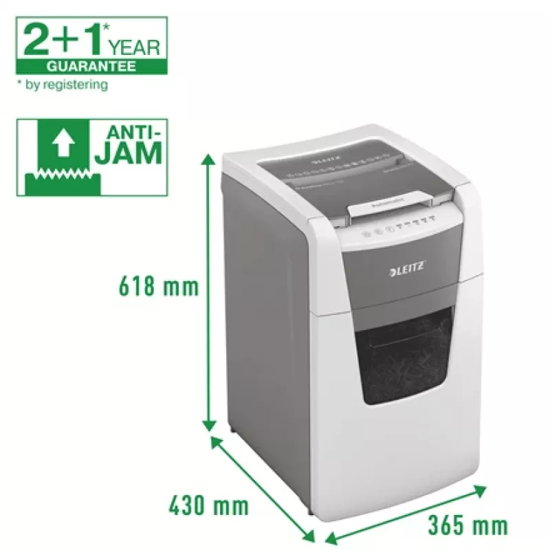 Leitz IQ Autofeed Office 150 Distruggidocumenti automatico P5, taglio micro, 22 cm, 2 x 15 mm, 44 L, 500 fogli, 55 dB