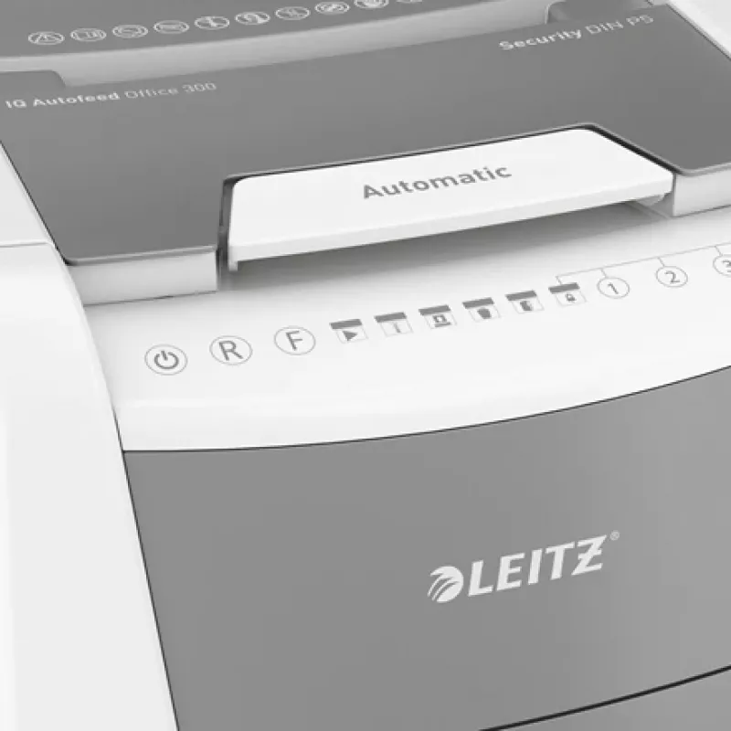 Leitz IQ Autofeed Office 300 Distruggidocumenti P5, taglio micro, 22 cm, 2 x 15 mm, 60 L, 700 fogli, 55 dB