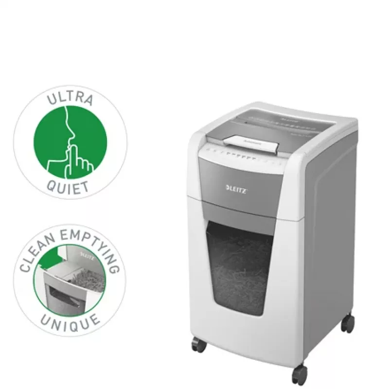 Leitz IQ Autofeed Office 300 Distruggidocumenti P5, taglio micro, 22 cm, 2 x 15 mm, 60 L, 700 fogli, 55 dB