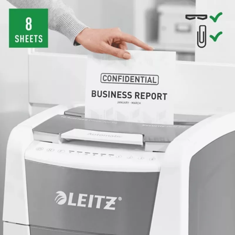 Leitz IQ Autofeed Office 300 Distruggidocumenti P5, taglio micro, 22 cm, 2 x 15 mm, 60 L, 700 fogli, 55 dB